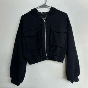 Lulu's Black Hooded Zip-up Sweatshirt